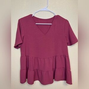 Solid V-Neck Ruffle Hem Blouse Peplum Top